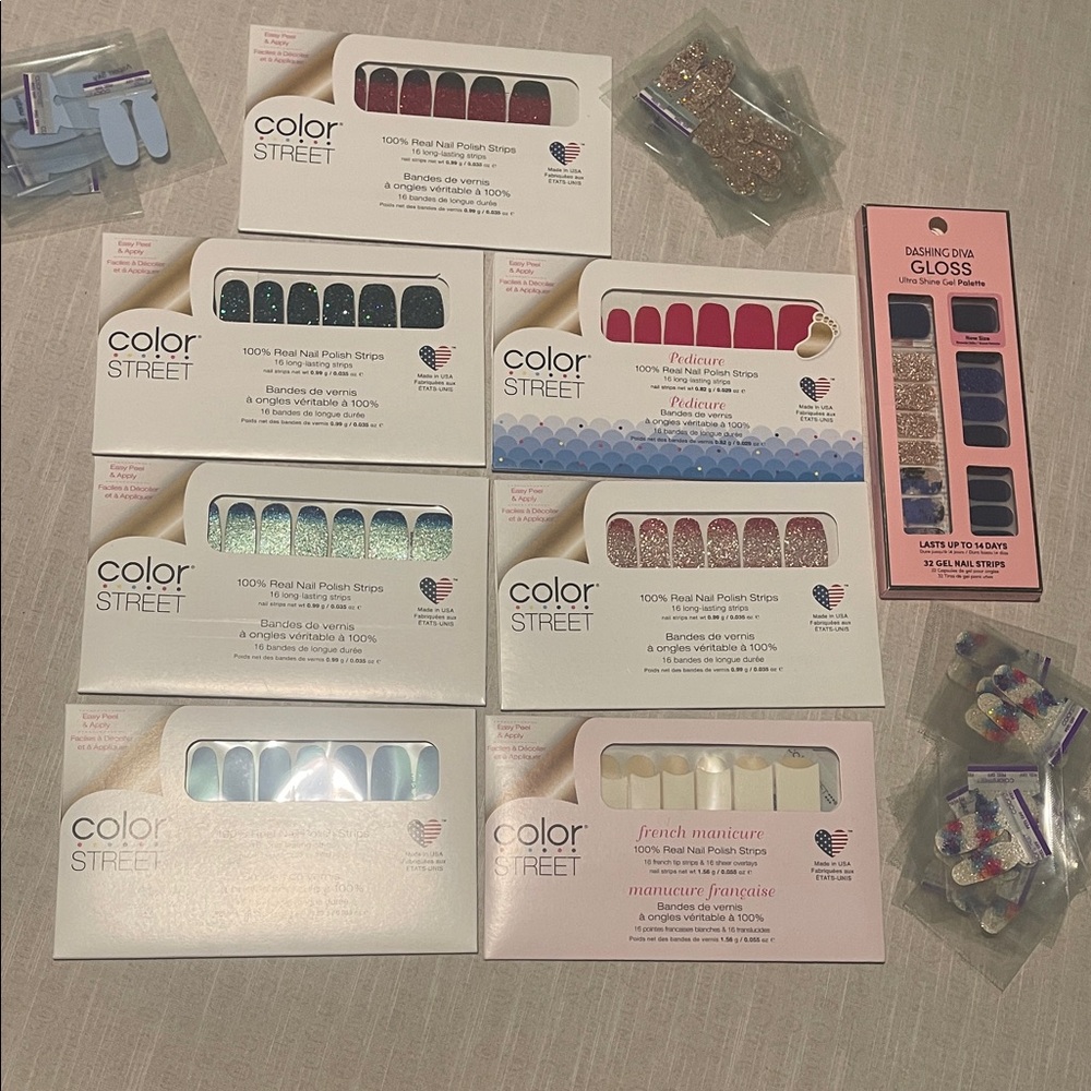 Lot of 7 Color Street Nail Polish Strips,1 Dashing Diva 36 Color Street Samples!